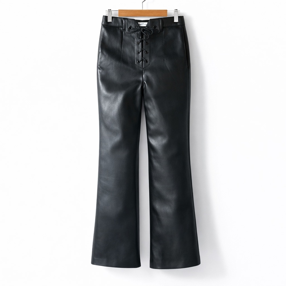 WILFRED Elementary Vegan Leather High-Waisted Lace-Up Pants Black Aritzia Nwt - Picture 2 of 13